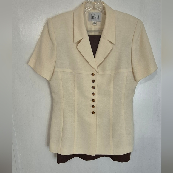 Le Suit Beige Short Sleeve Blazer With Skirt - Picture 1 of 11